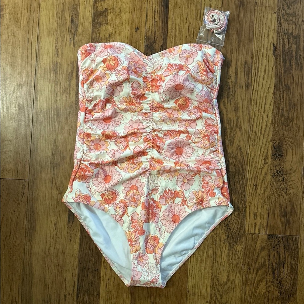 Shade & Shore Pink and Orange Floral One Piece Swimsuit